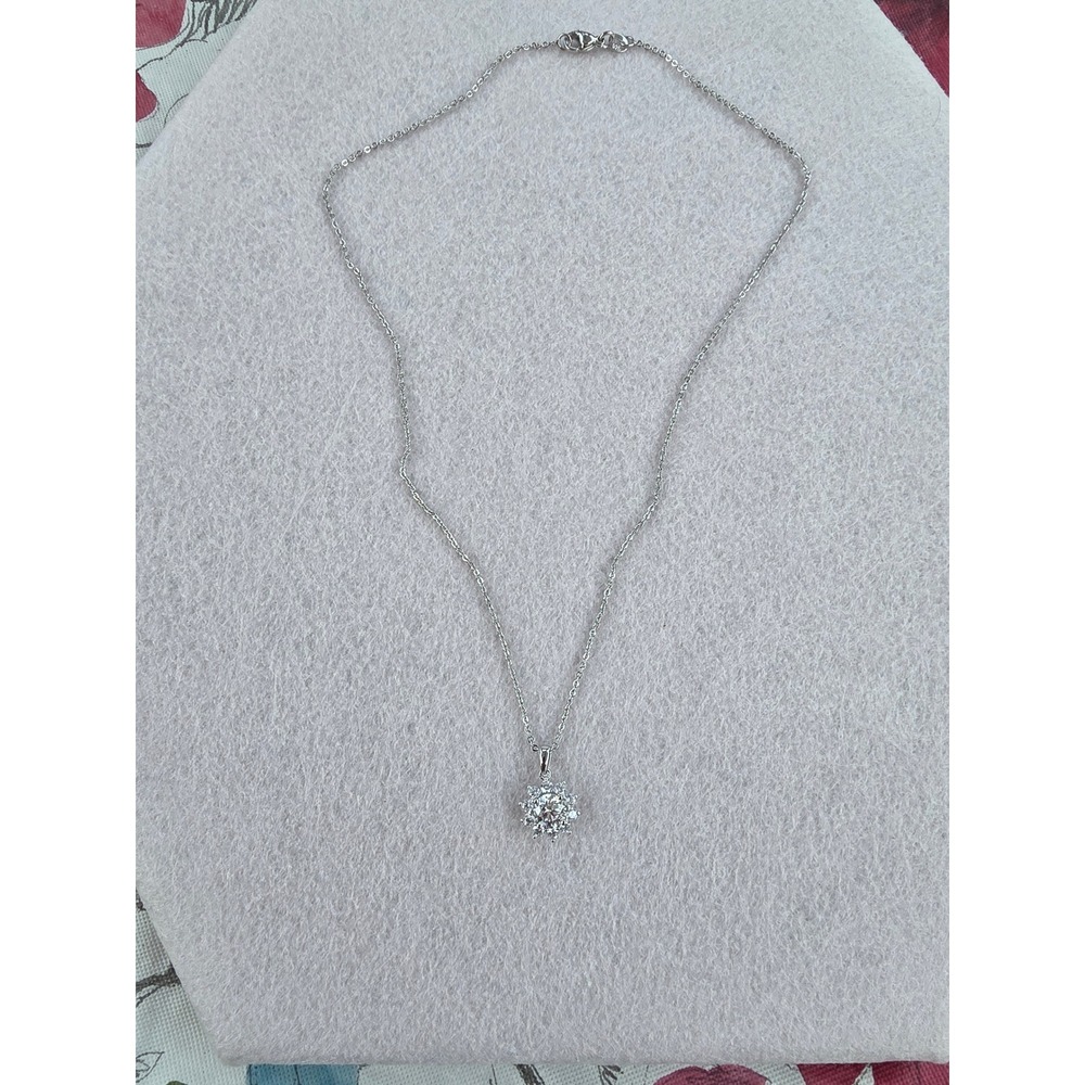 Moissanite Starburst Pendant Necklace 925 Sterling Silver Round 18 Inch Chain